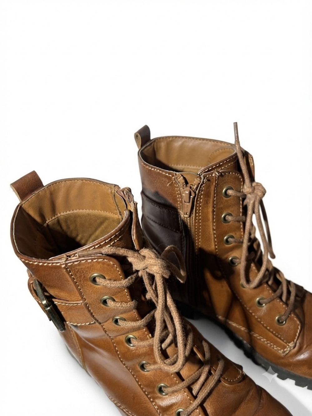 Faux Leather Lace-Up Combat Boots - (Women's Size 9 MED) - Picture 3 of 8